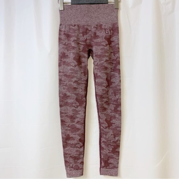 Gymshark Winter Berry Maroon Red Adapt Camo Seamless Butt Scrunch Leggings XS - Picture 1 of 6